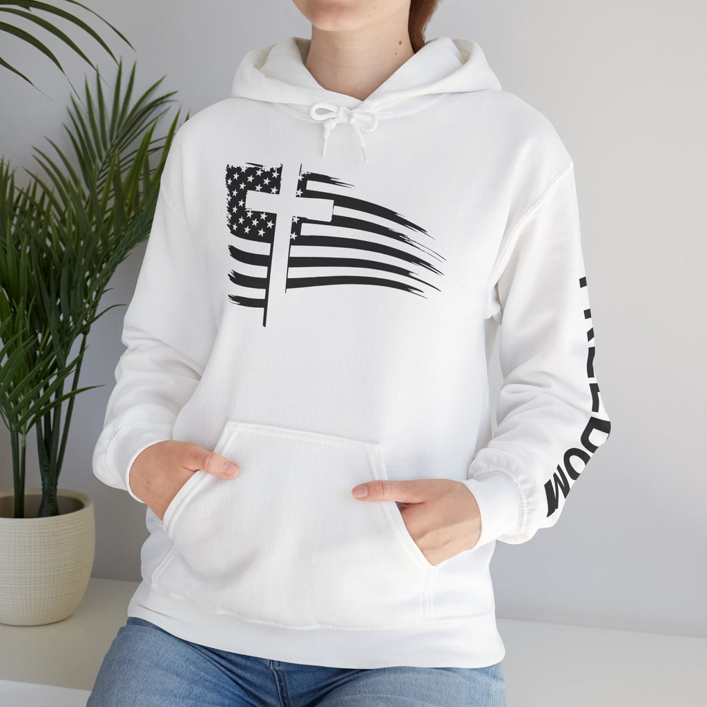 Patriotic Graphic Hoodie, Unisex Heavy Blend Hooded Sweatshirt, USA Flag Sweatshirt, Gifts for Veterans, Casual Wear, Comfortable Hoodie