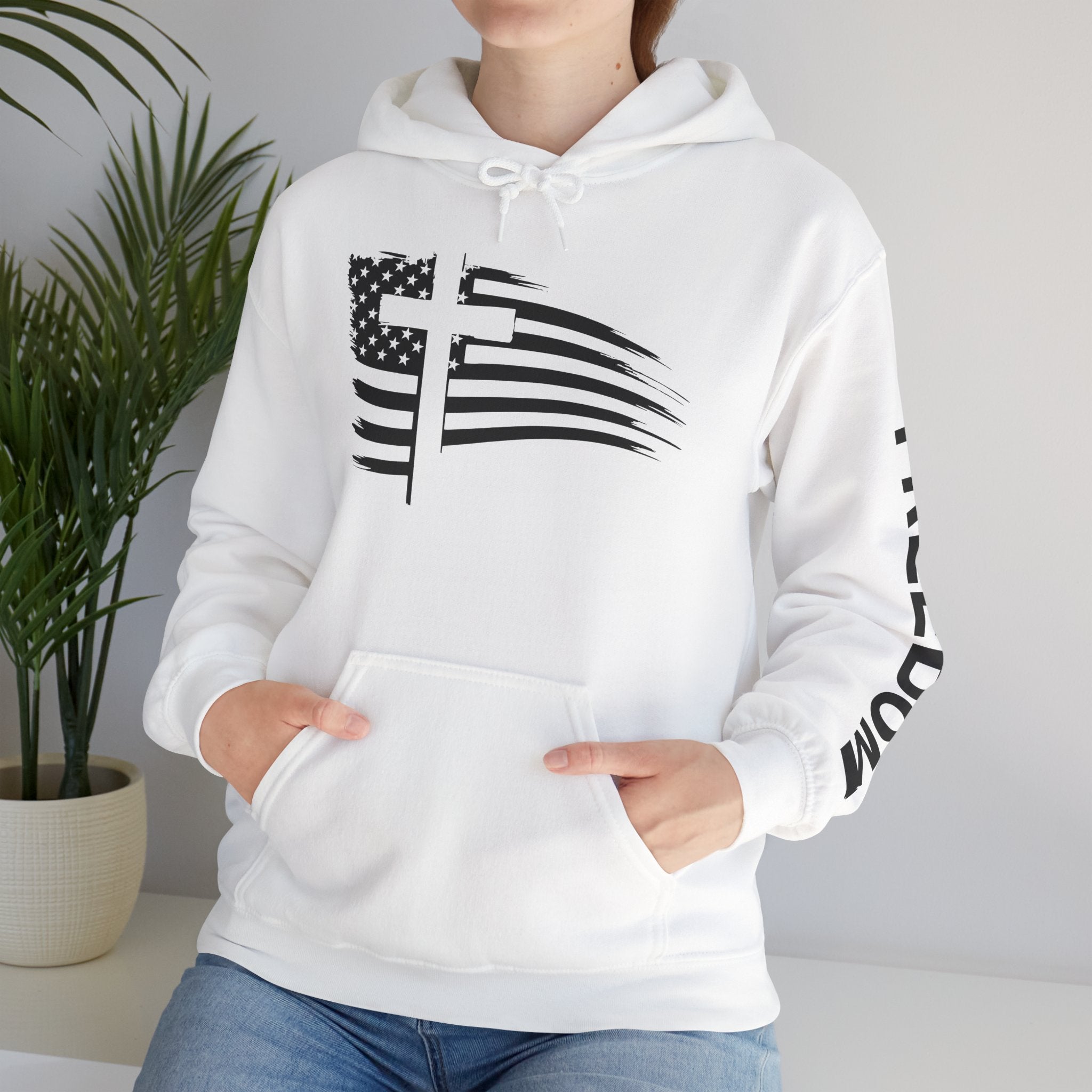 Patriotic Graphic Hoodie, Unisex Heavy Blend Hooded Sweatshirt, USA Flag Sweatshirt, Gifts for Veterans, Casual Wear, Comfortable Hoodie