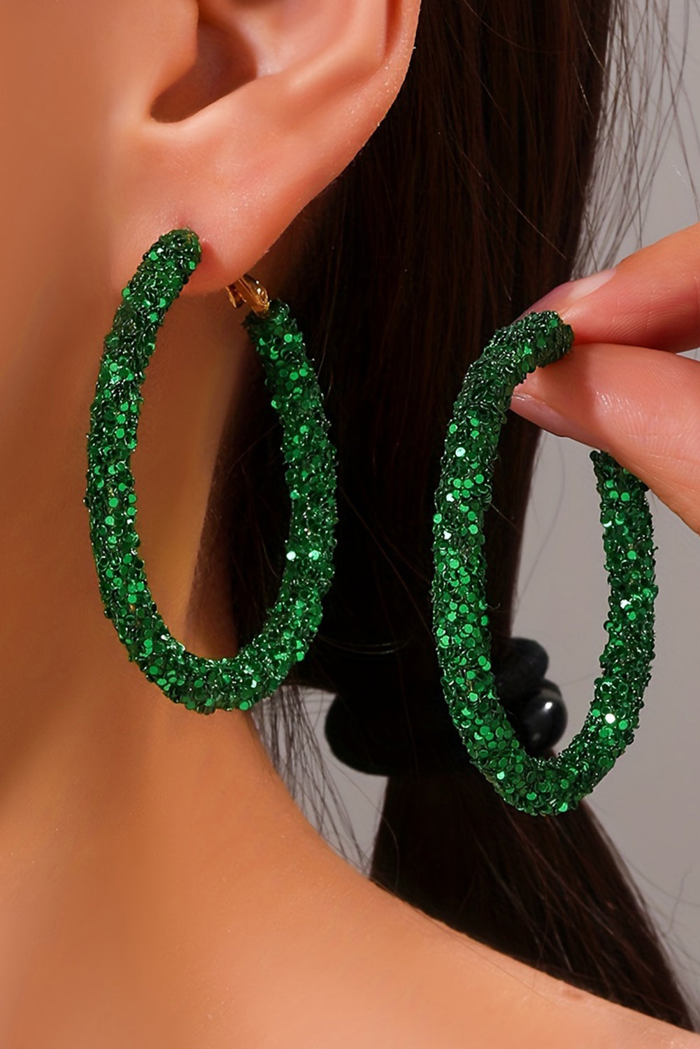 Dark Green MSU Sequin Loop Earrings