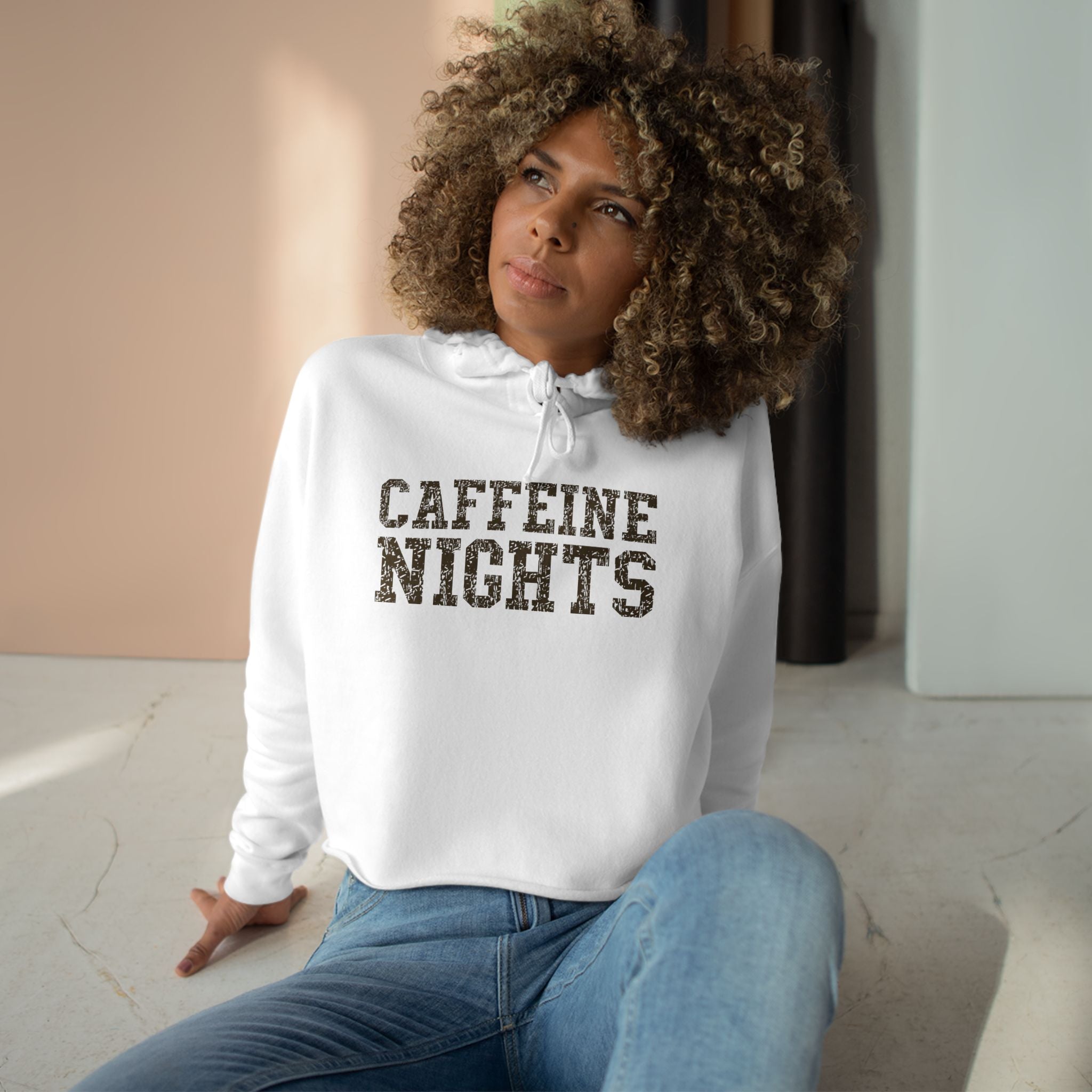 Caffeine Nights Crop Hoodie - Trendy Sweatshirt for Coffee Lovers, Casual Wear, Gift for Her, Relaxed Style, Perfect for Fall Nights