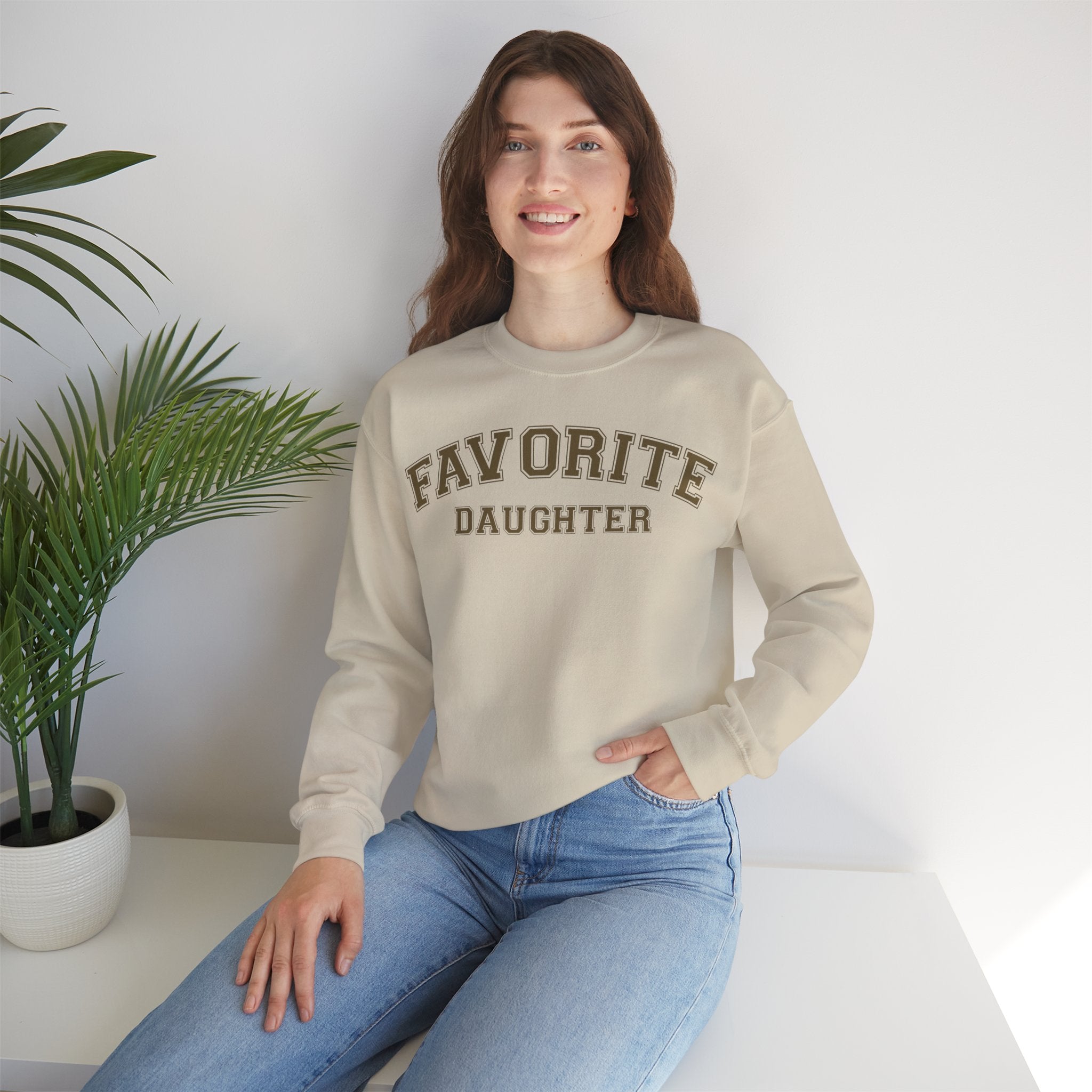 Favorite Daughter Crewneck Sweatshirt, Cozy Gift for Mom, Birthday Present, Family Gatherings, Casual Layer