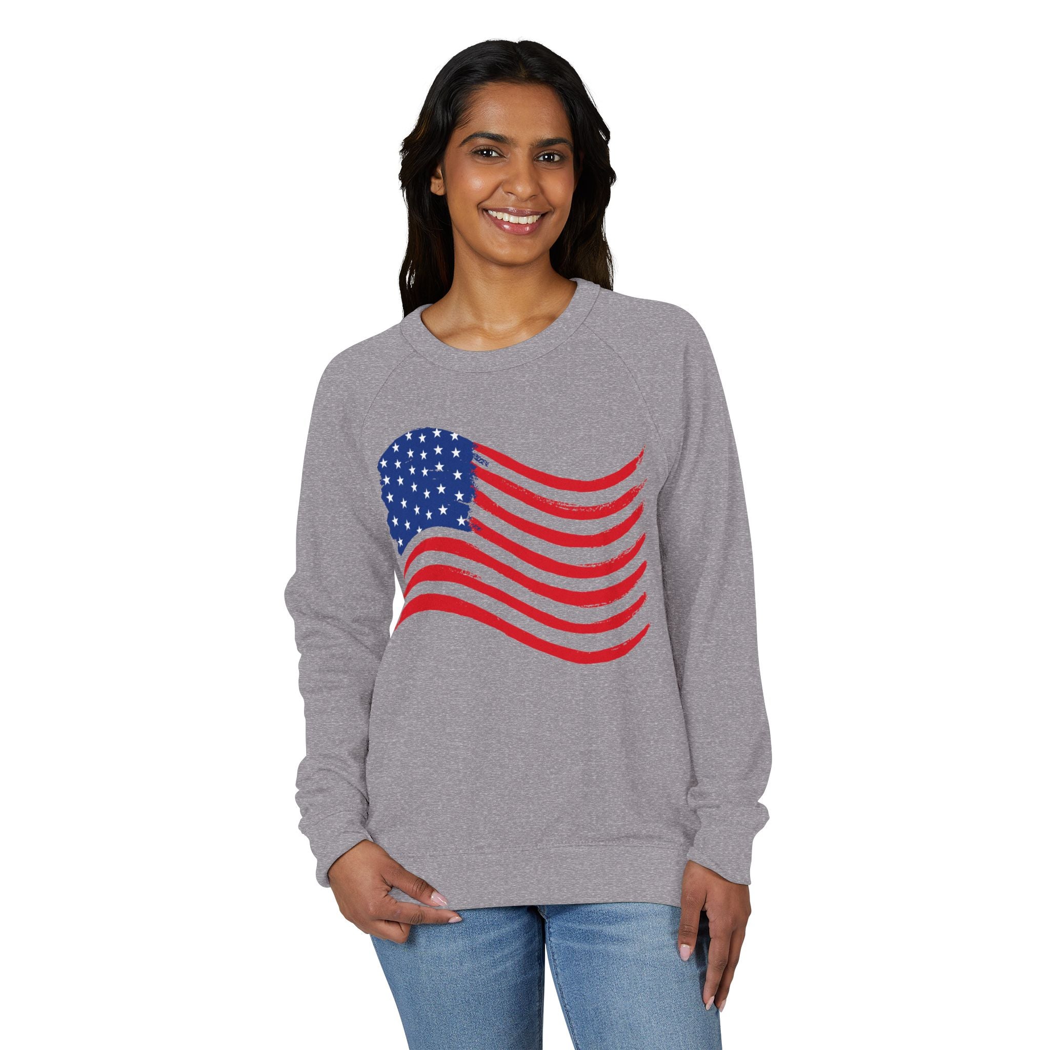 Patriotic Crewneck Sweatshirt, Comfortable Unisex Sweater with American Flag Design, Perfect for Fourth of July, Casual Wear, Gift Idea