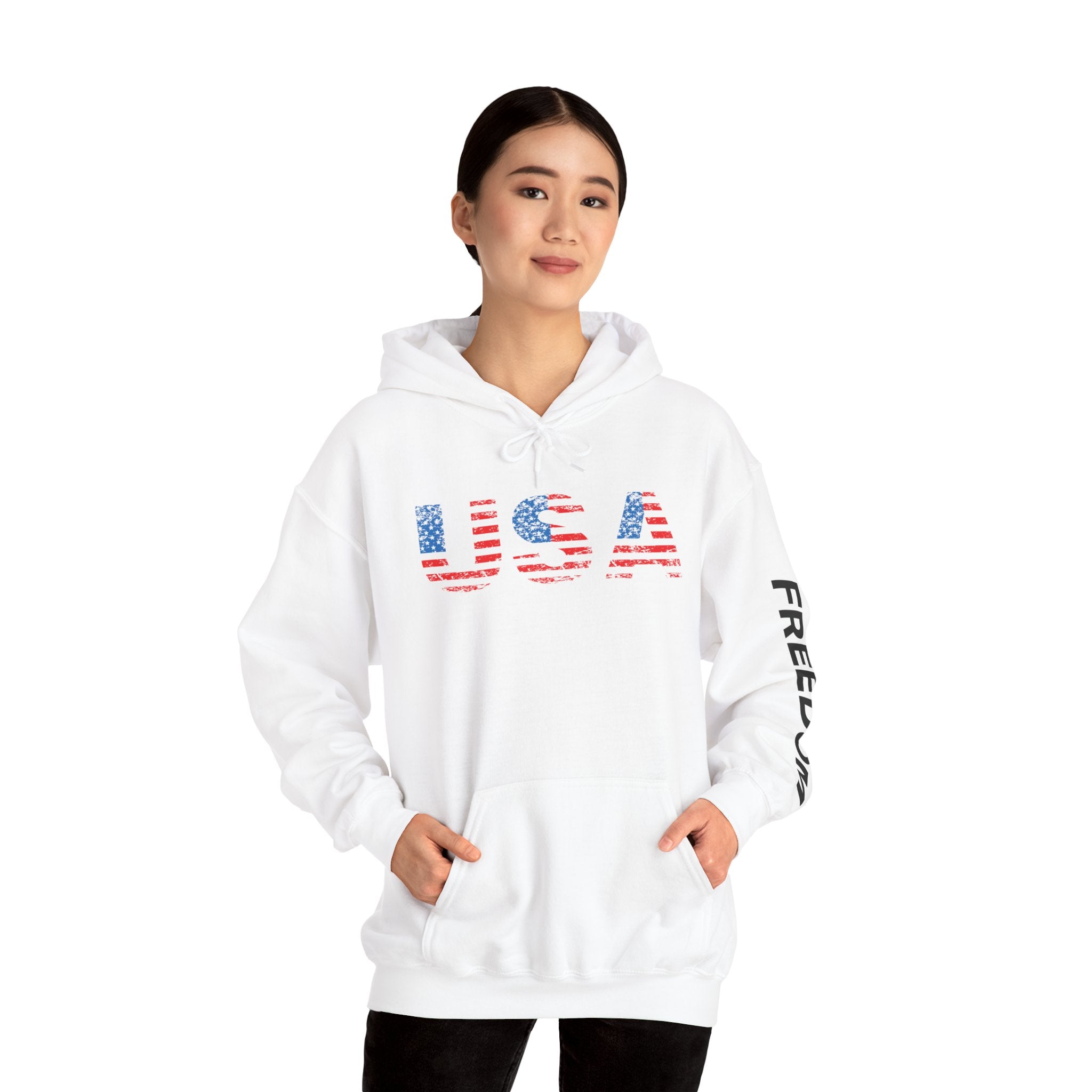 USA Freedom Hooded Sweatshirt - Cozy Unisex Pullover, Perfect for Patriotic Events, Casual Wear, Independence Day, Gift Ideas