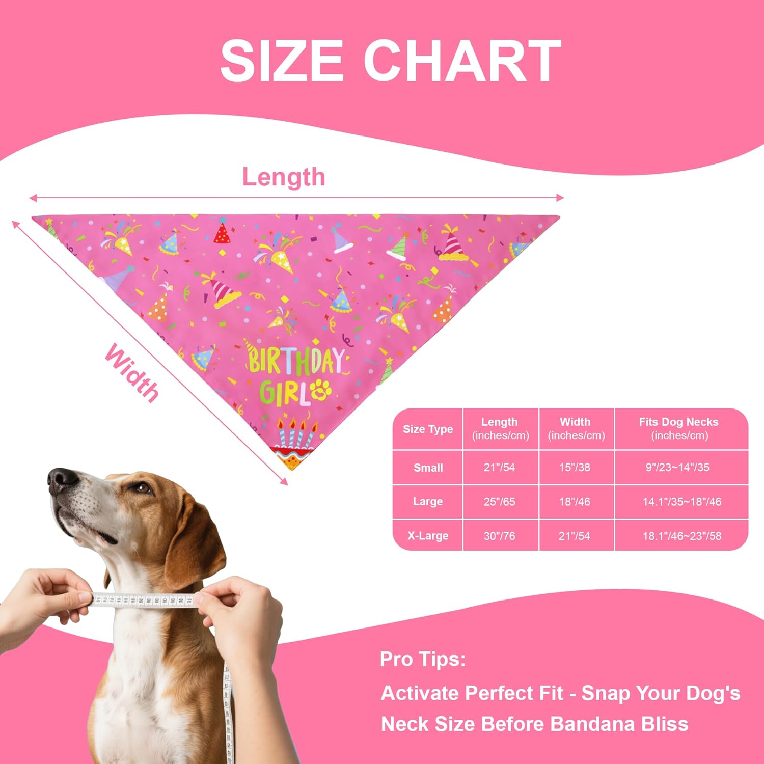 Custom Birthday Girl Pink Dog Bandana Quality Polyester