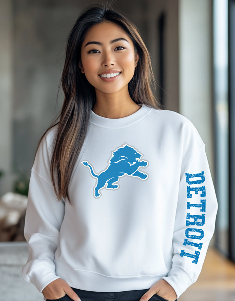 Detroit Crewneck Sweatshirt front and sleeve decorated